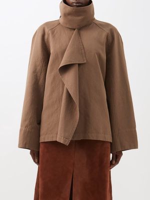 Lemaire - Draped-front Cotton-blend Blouse - Womens - Light Brown