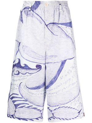 Lemaire graphic-print below-knee shorts - White
