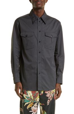 Lemaire Long Sleeve Cotton Twill Western Shirt in Bk959 Zinc