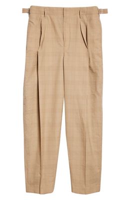 Lemaire Pleated Wool Seersucker Tapered Pants in Mu004 Brown/Yellow Beige