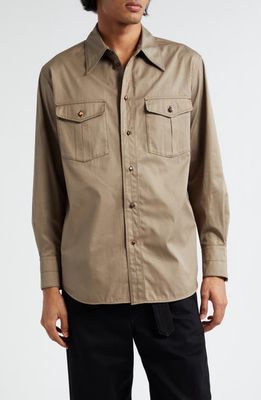 Lemaire Relaxed Fit Cotton Twill Button-Up Western Shirt in Squirrel Br419