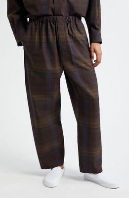 Lemaire Relaxed Fit Plaid Wool Pants in Khaki /Burgundy Mu034
