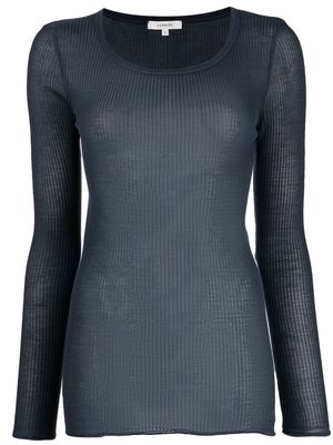 Lemaire ribbed-knit long-sleeved silk top - Blue