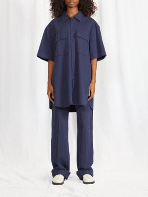 Lemaire - Short-sleeved Flap-pocket Denim Shirt - Womens - Navy