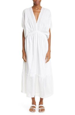 lemlem Abira Empire Waist Tiered Cotton Blend Cover-Up Maxi Dress in White