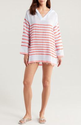 lemlem Henok Stripe Cotton Blend Hoodie Caftan in Tiki Skypop 