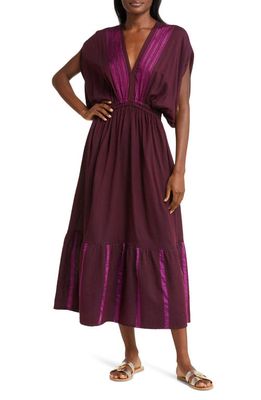 lemlem Leila Embroidered Cotton Blend Cover-Up Dress in Jordanos Burgundy