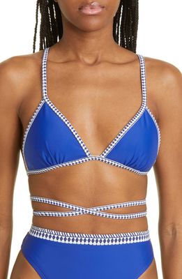 lemlem Lena Wrap Triangle Bikini Top in Royal Blue