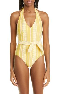 lemlem Luchia Belted One-Piece Swimsuit in Yellow
