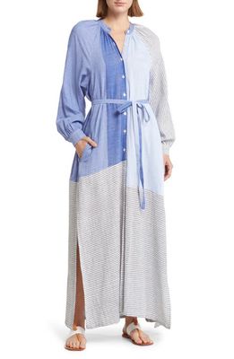 lemlem Makeda Long Sleeve Tie Belt Cotton Blend Cover-Up Dress in Sisay Blue