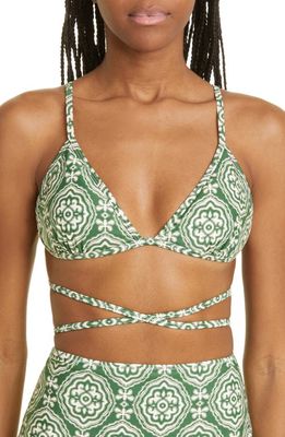 lemlem Medallion Wrap Triangle Bikini Top in Deep Green