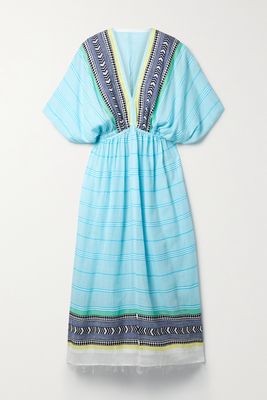 LemLem - Neela Fringed Striped Cotton-blend Gauze Maxi Dress - Blue