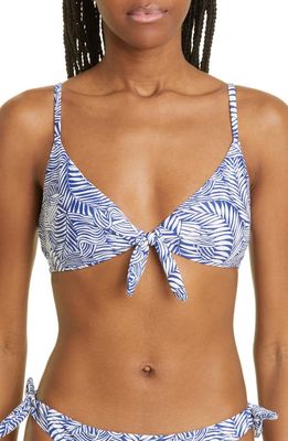 lemlem Palm Leaf Tie Front Bikini Top in Royal Blue