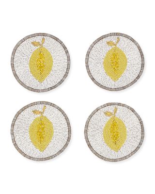 Lemon Beaded Coasters, Set of 4