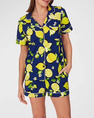 Lemon-Print Shorty Pajama Set