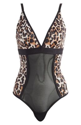 Lemonade Dolls Leopard Print Mesh Bodysuit in Brown