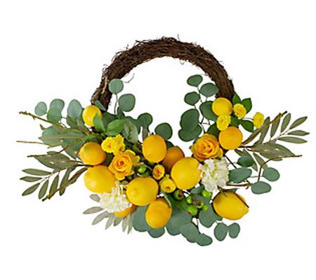 Lemons and Flowers Artificial Floral Spring Wre ath Yellow