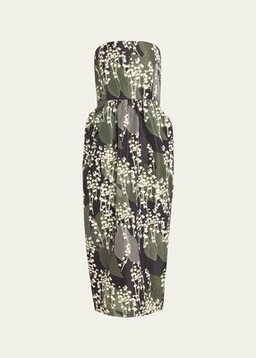 Lena Floral-Print Strapless Midi Dress