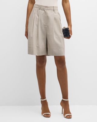 Lenka Check Double-Pleated Bermuda Shorts