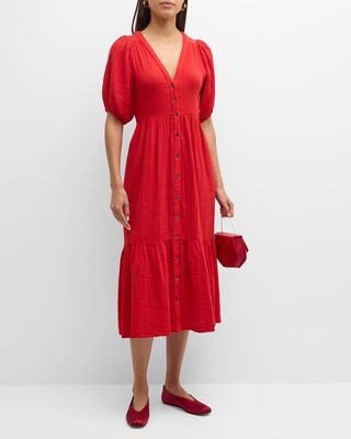 Lennox Blouson-Sleeve Cotton Gauze Midi Dress