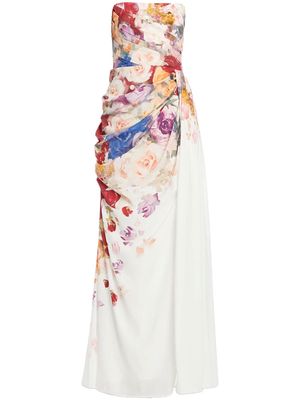 Leo Lin Anastasia bustier floral-print gown - White