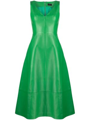 Leo Lin Monica leather V-neck midi dress - Green