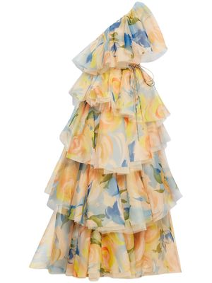 Leo Lin Paloma one-shoulder floral-print gown - Yellow