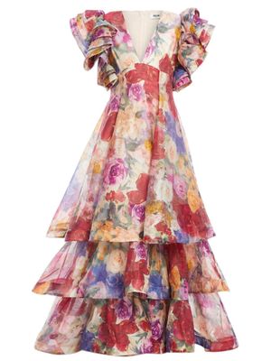 Leo Lin ruffled floral-print gown - Pink