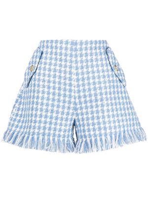 Leo Lin tweed fringed shorts - Blue