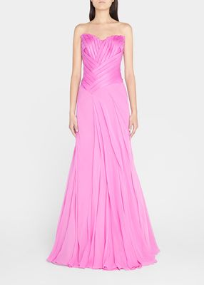 Leon Strapless Pleated Crossover Silk Gown
