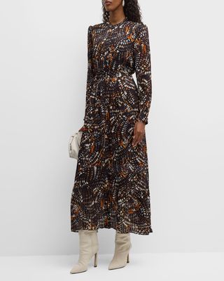 Leona Belted Abstract-Print Midi Shirtdress