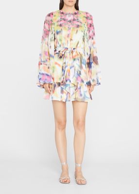 Leonie Belted Abstract-Print Mini Dress