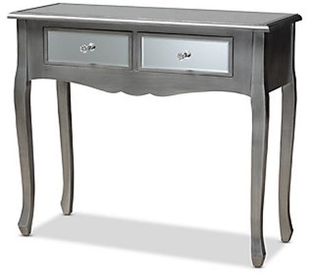 Leonie Silver Finished Wood and Mirrored Consol e Table