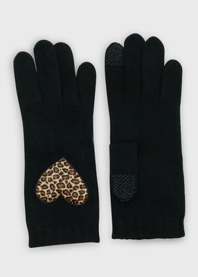 Leopard Heart Cashmere Gloves