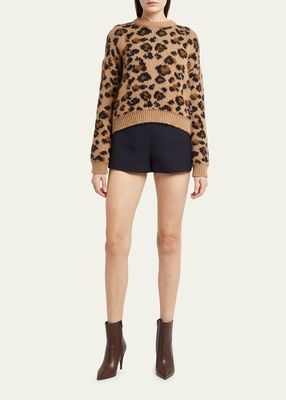 Leopard Intarsia Cropped Pullover Sweater