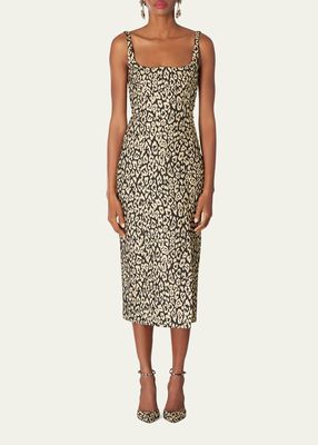 Leopard Jacquard Column Midi Dress