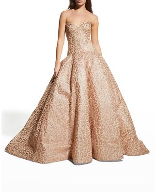 Leopard Jacquard Strapless Ball Gown