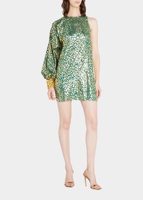 Leopard One-Sleeve Mini Dress