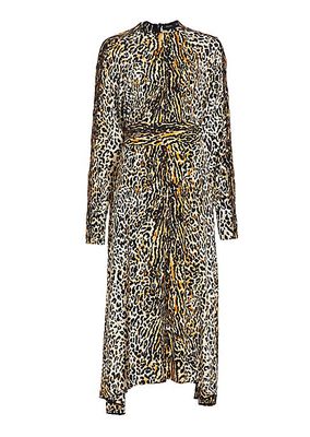 Leopard-Print Belted Midi-Dress