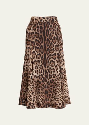 Leopard Print Cady Midi Skirt
