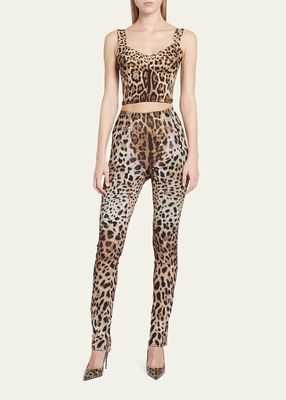 Leopard-Print Elastic High Waist Pants