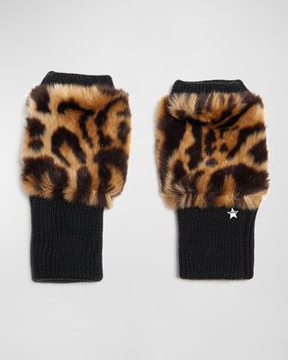 Leopard Print Faux Fur Fingerless Gloves