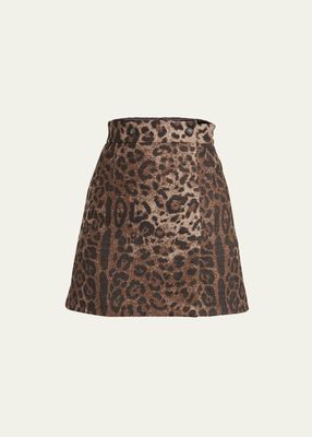 Leopard Print Jacquard Mini Skirt