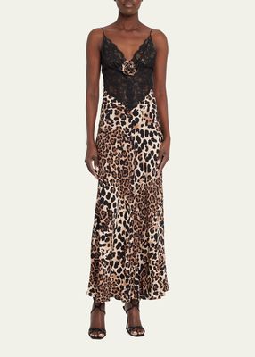 Leopard-Print Lace Silk Slip Dress