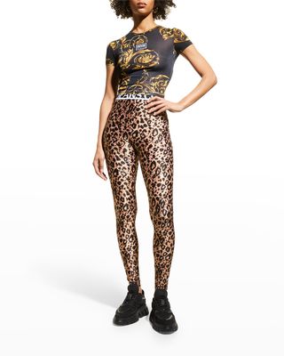 Leopard Print Logo Waistband Leggings