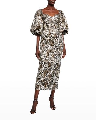 Leopard-Print Puff-Sleeve Dress
