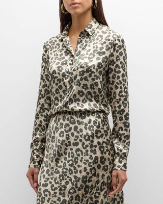 Leopard-Print Silk Charmeuse Slim-Fit Shirt