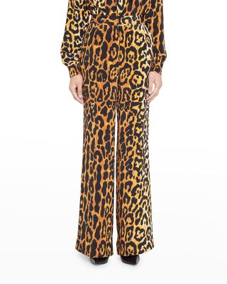 Leopardo High-Rise Wide-Leg Trousers