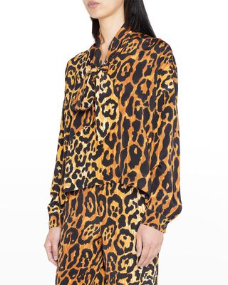 Leopardo Tie Long-Sleeve Blouse