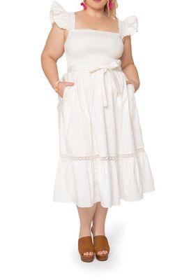 Leota Ivanna Ruffle Tie Waist Tiered Maxi Dress in White Poplin